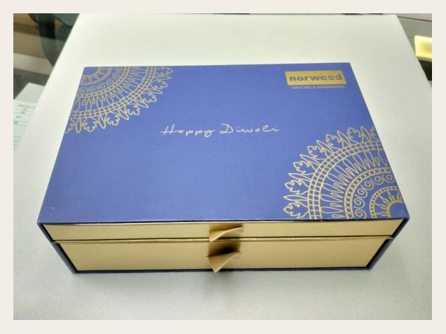 Festive rigid gift box with foil detailing on the lid